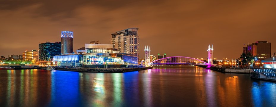 Manchester Salford Quays business district night view