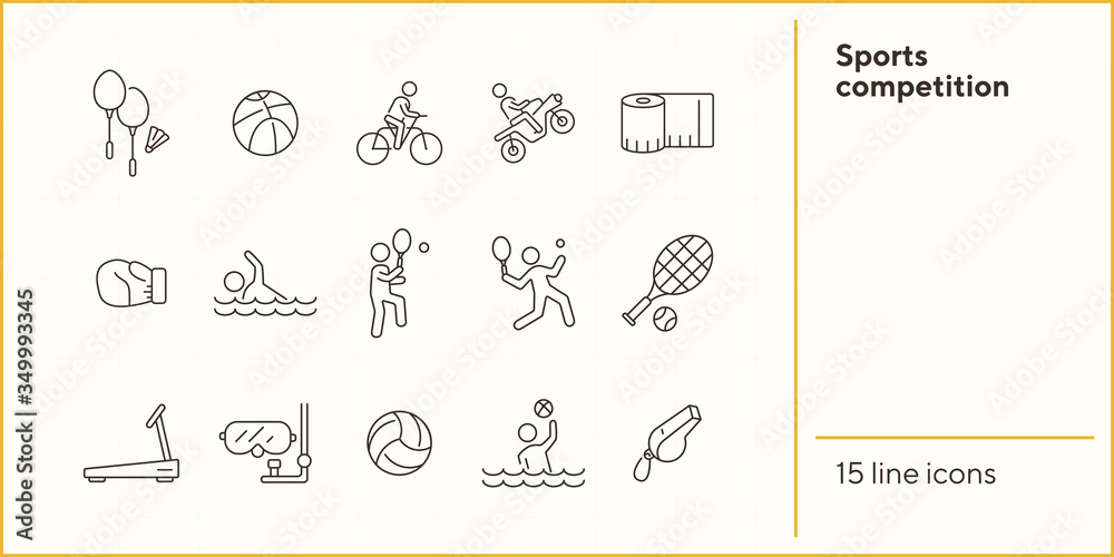 Canvas Prints Sports competition line icon set. Water sport, tennis, cycling. Physical activity concept. Can be used for topics like sport, entertainment, leisure