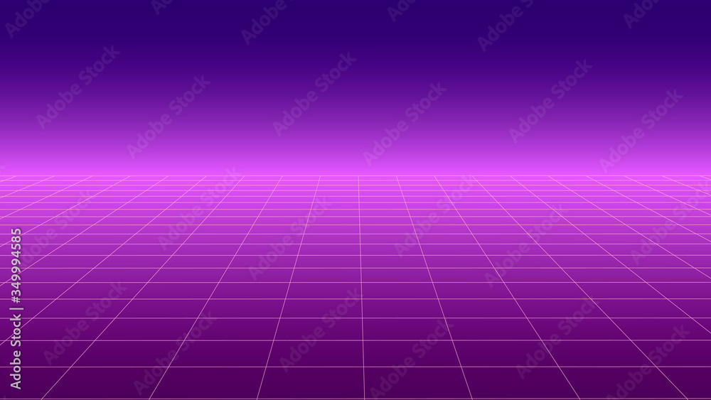 Aufkleber synthwave background. retro futuristic backdrop with perspective grid. pink glow in distance. geomet