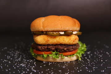 Beef Burger with Fried Mozzarella Cheese and Jalapenos Restaurant Photography Menu