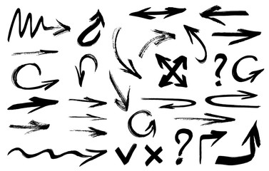 Fototapeta premium Brushed Vector Set Hand Made Isolated Arrow Icons