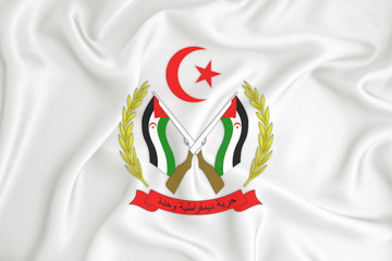 A developing white flag with the coat of arms of Arab Democratic Republic. Country symbol....