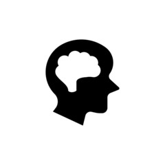 Brain Icon in black flat shape design on white background