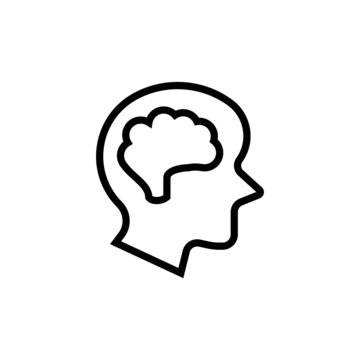 Brain Icon in outline, lineart style on white background