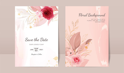 Elegant cards mockup with floral overlay shadows. Editable empty stationery card vector scene with flowers background