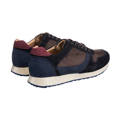 men's brown and black sneakers made of fabric and leather and suede, shoes made from composite materials, sports shoes