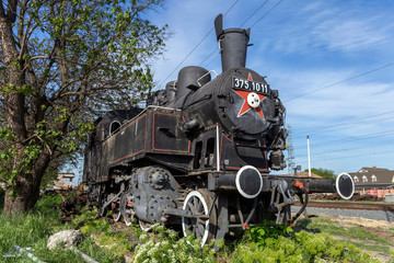 Obraz premium Old steam-engine locomotive in Pusztaszabolcs, Hungary.