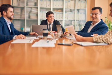 Business lawyers workers meeting at law firm office. Professional executive partners working on finance strategry at the workplace