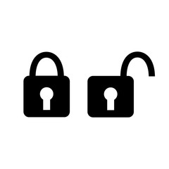 Closed and opened doorlock, padlock signs. Vector illustration.