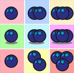 Blueberry fruits one two and three set with shadows image vector