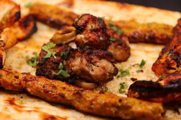 Desi Indian Pakistani BBQ Tikka Platter with Afghani Naan