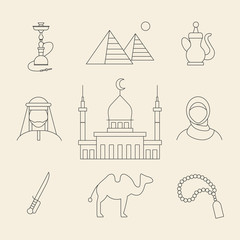 Vector set of various stylized Arabic icons.