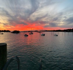 Connecticut shore sunset with boats