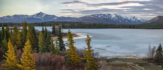Frozen Lake in Alaska During Sunset