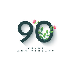 90 Years Anniversary with nature element Illustreation Template design - obrazy, fototapety, plakaty