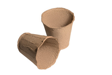 Empty peat pots for seedlings, isolate on a white background