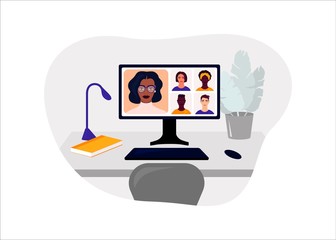 distance learning online school colorful vector illustration