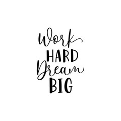Inspirational Motivation Quotes Poster Design - Work Hard Dream Big Typography on Isolated White Background