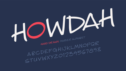 Hand drawn marker alphabet, uppercase letter and number set