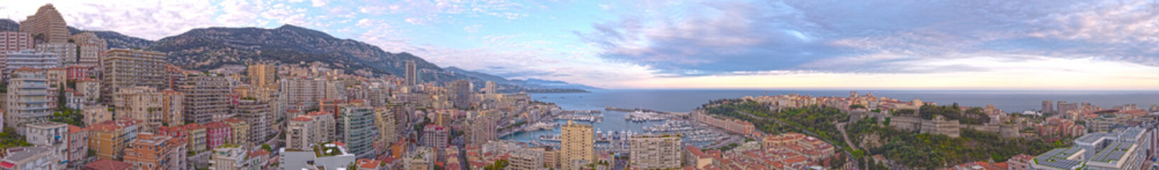 Fototapeta na wymiar Monaco - April 25th 2020 during coronavirus lockdown. HDR Panorama taken from drone