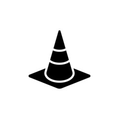 Warning cone icon symbol in black flat shape design isolated on white background
