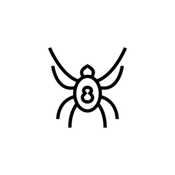 Black widow spider icon symbol in linear, outline style isolated on white background