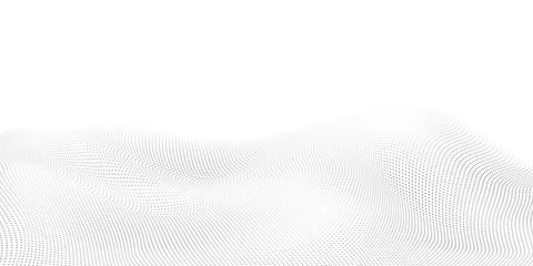 Abstract halftone background with wavy surface made of gray dots on white