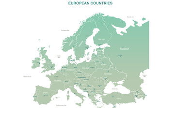 europe map. vector map of european countries and capital.