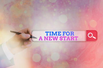Conceptual hand writing showing Time For A New Start. Concept meaning something is supposed to...