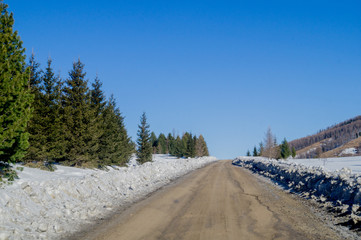 Siberian road in the mountain