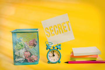 Writing note showing Secret. Business concept for something that is kept or meant to be kept...