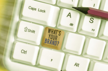 Conceptual hand writing showing What S Your Brand Question. Concept meaning asking about product...
