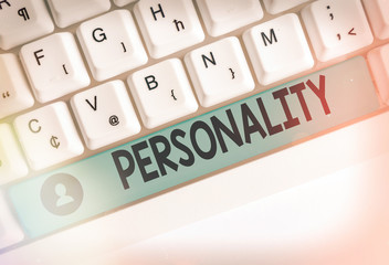 Text sign showing Personality. Business photo showcasing combination characteristics that form...