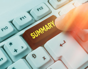 Word writing text Summary. Business photo showcasing brief statement or account of main points of...