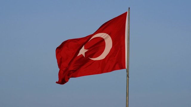 A Turkish flag waving in the sky with the wind, slow motion shots of the 24-pin,