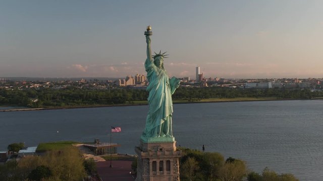 Statue of Liberty - New York City, USA drone shot of the famous landmark 