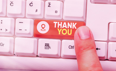 Conceptual hand writing showing Thank You. Concept meaning polite expression used when...