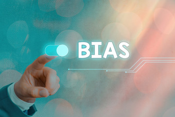 Conceptual hand writing showing Bias. Concept meaning inclination or prejudice for or against one...