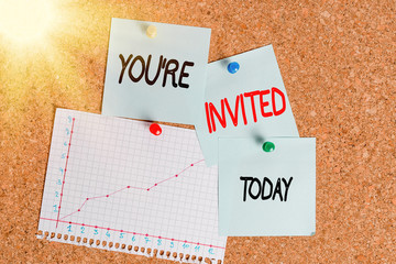 Word writing text You Re Invited. Business photo showcasing make a polite friendly request to...