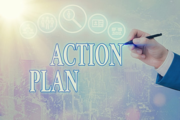 Conceptual hand writing showing Action Plan. Concept meaning proposed strategy or course of actions...