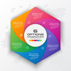 Hexagon business infographics template with 6 options in white color background