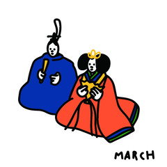 3月のイラスト-桃の節句とお雛様