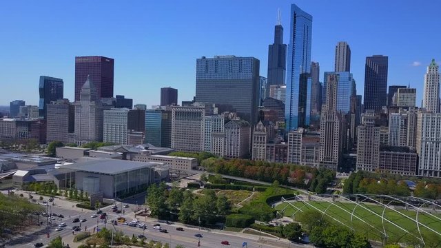 Cloud Gate and Millennium Park Drone Video Downtown Chicago Illinois USA