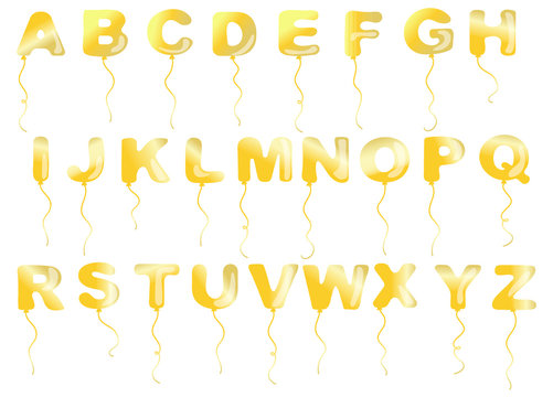 Gold Alphabet Balloons With Strings Vector