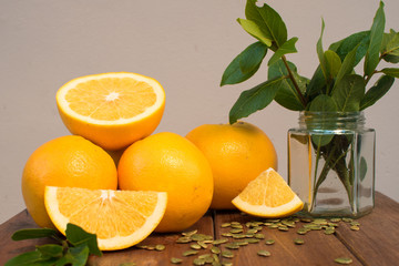 fresh orange on a wooden table