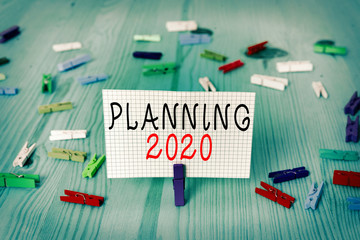 Conceptual hand writing showing Planning 2020. Concept meaning process of making plans for...