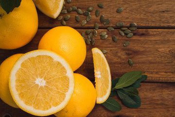oranges on wooden table