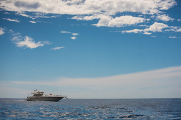 Obraz premium Los Cabos, Mexico - Jan 2020 A yacht is is a watercraft used for pleasure or sports ,basically any sail or power vessel used for pleasure, cruising, or racing