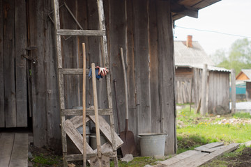 old village with sheds