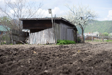 old village with sheds